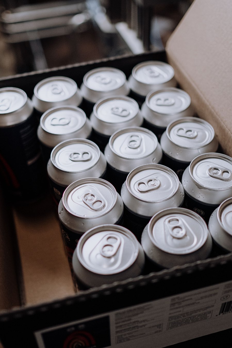 A case of canned drinks seen from above